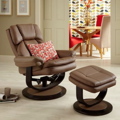An Image of Cosimo Recliner Chair In Latte Bonded Leather With Footstool