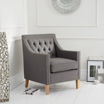 An Image of Bellard Fabric Sofa Chair In Grey With Natural Ash Legs