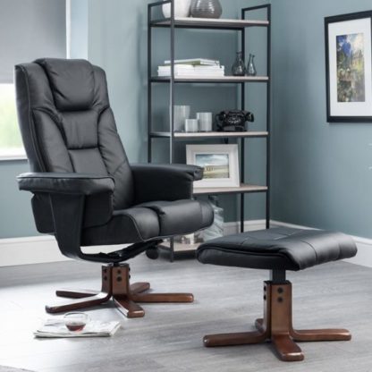 46fdcf95443a7508f16a4fb22e53ccb54f9103e08ad55f7b02fb5485961760db.jpg An Image of Malmo Faux Leather Swivel And Recliner Chair In Black