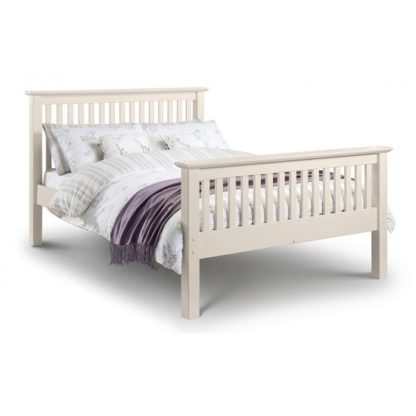 An Image of Velva Wooden Double Size High Foot Bed In Stone White