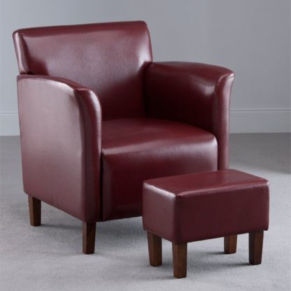 An Image of Berkley Burgundy Faux Leather Armchair with Footstool