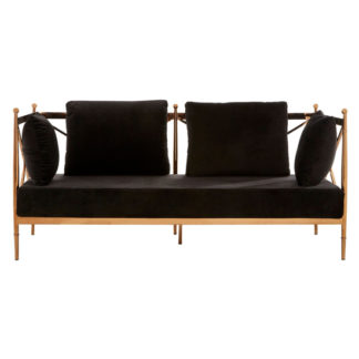 An Image of Kurhah 2 Seater Sofa In Black With Rose Gold Lattice Arms