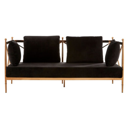 An Image of Kurhah 2 Seater Sofa In Black With Rose Gold Lattice Arms