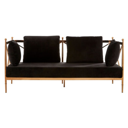 472e4a7c88d287b0bafb5a56381c5148ed22a6b903c7b113d8872247f0760374.jpg An Image of Kurhah 2 Seater Sofa In Black With Rose Gold Lattice Arms