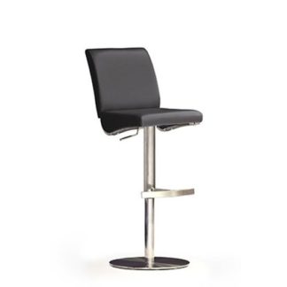 An Image of Diaz Black Bar Stool In Faux Leather With Stainless Steel Base