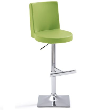 An Image of Twist Bar Stool Green Faux Leather With Square Chrome Base