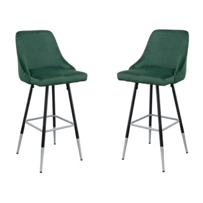 An Image of Fiona Green Fabric Bar Stool In Pair
