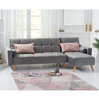 An Image of Headen Velvet Right Hand Facing Chaise In Grey With Wood Legs