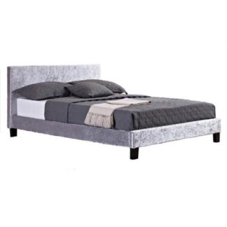 An Image of Berlin Fabric Small Double Bed In Steel Crushed Velvet