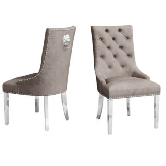 An Image of Donatello Mink Velvet Fabric Dining Chairs In Pair