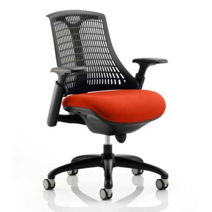 47b4251ec58c8c6aee6c50d918b9717421a5eeac1019c41b8604ed9d9f021e59.jpg An Image of Flex Task Black Back Office Chair With Tabasco Red Seat