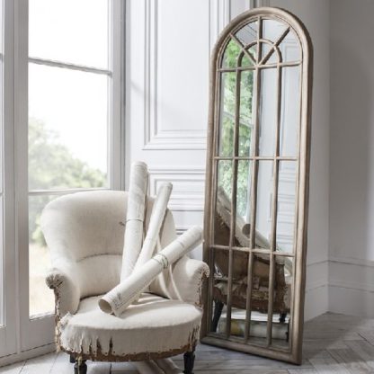 An Image of Leona Floor Mirror In Weathered With Panelled Window Style