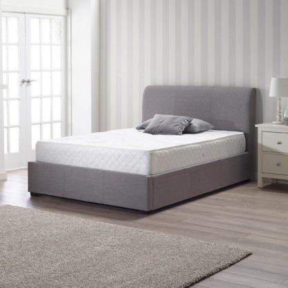 An Image of Newton Storage Double Bed In Grey Linen Fabric