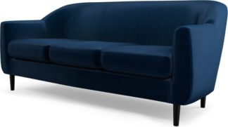 An Image of Custom MADE Tubby 3 Seater Sofa, Regal Blue Velvet with Black Wood Leg
