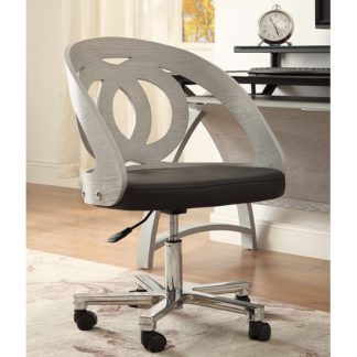An Image of Juoly Office Chair In Black Faux Leather And Grey Ash