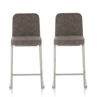An Image of Beckett Retro Bar Stool In Grey Faux Leather In A Pair