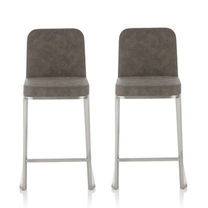 An Image of Beckett Retro Bar Stool In Grey Faux Leather In A Pair