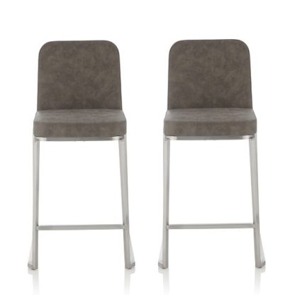483421c5a66d599549771620405718dbc24d8524f604bb8a3960bcff5ad12a10.jpg An Image of Beckett Retro Bar Stool In Grey Faux Leather In A Pair