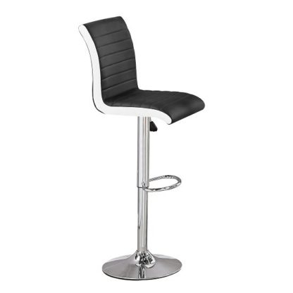 An Image of Ritz Bar Stool In Black And White Faux Leather With Chrome Base