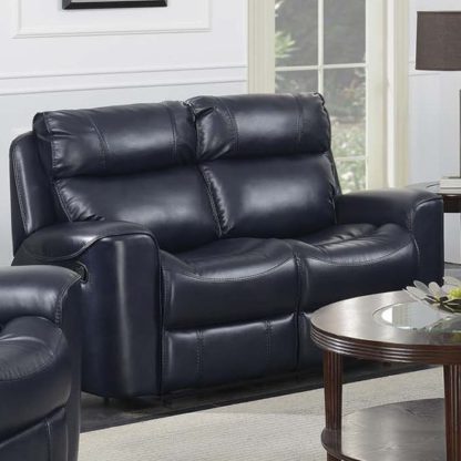 An Image of Mebsuta Leather 2 Seater Sofa In Navy