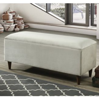 An Image of Emma Velvet Upholstered Storage Ottoman In Champagne