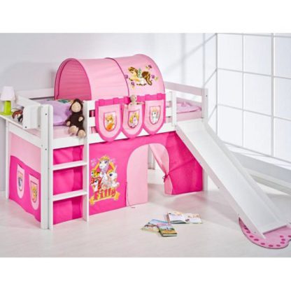 An Image of Jelle Filly Children Bed In White With Sliding And Curtains