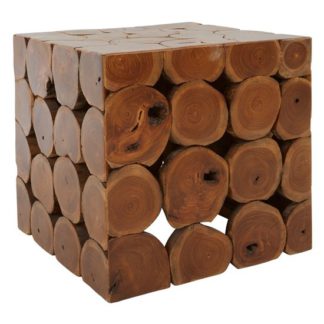 An Image of Praecipua Wooden Square Stool In Brown