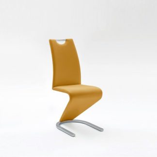 An Image of Amado Dining Chair In Curry Faux Leather With Chrome Base