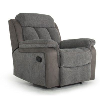 48eba9fb8eb0b4ad5c33b18ac2e519f8e5fde386d7edc40fc795aa96fa76591a.jpg An Image of Karr Two Tone Recliner Fabric Armchair In Grey