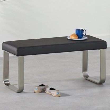 An Image of Washington Small Dining Bench In Black Faux Leather