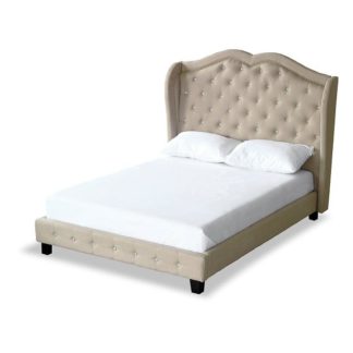 An Image of Barden Double Size Fabric Bed In Beige With Diamante Button