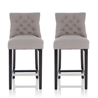 An Image of Calvia Bar Stools In Grey Fabric With Black Legs In A Pair
