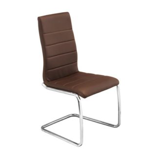 An Image of Svenska Brown PU Leather Dining Chair With Chrome Legs