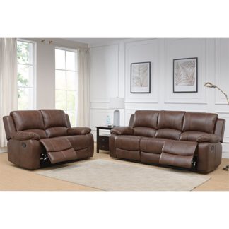 An Image of Andalusia Leather 2 Seater And 3 Seater Sofa Suite In Whiskey