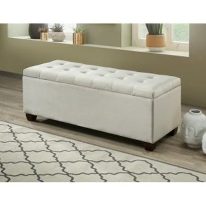 An Image of Lily Velvet Upholstered Storage Ottoman In Champagne