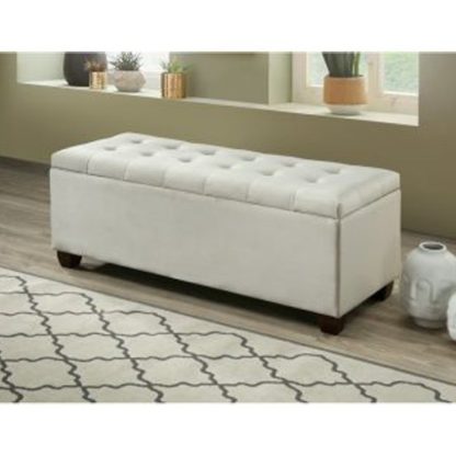 49ef59c25a59605530b0b1e7bbb65b4aa1ef54225c22ffc20ce2bef6b67ba776.jpg An Image of Lily Velvet Upholstered Storage Ottoman In Champagne