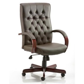 An Image of Chesterfield Leather Office Chair In Brown With Arms