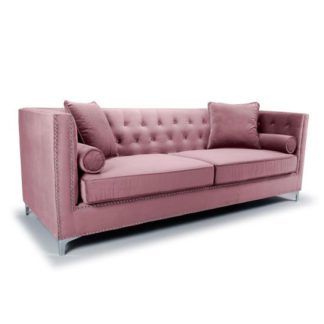 An Image of Dorchester Brushed Velvet 4 Seater Sofa In Pink Blush