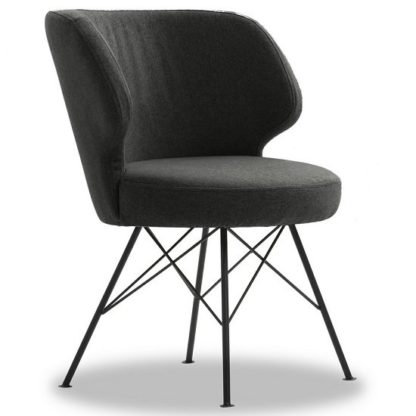 An Image of Blokty Modern Fabric Accent Chair In Charcoal With Metal Legs