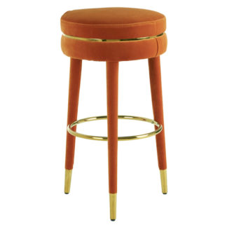 An Image of Intercrus Velvet Bar Stool In Orange