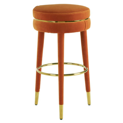 An Image of Intercrus Velvet Bar Stool In Orange