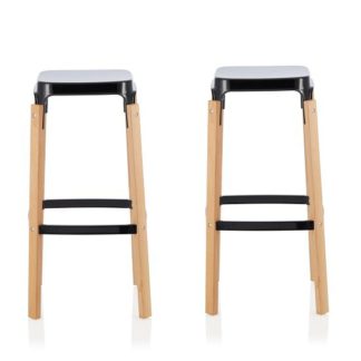 An Image of Hoker 76cm Bar Stools In Glossy Black In A Pair