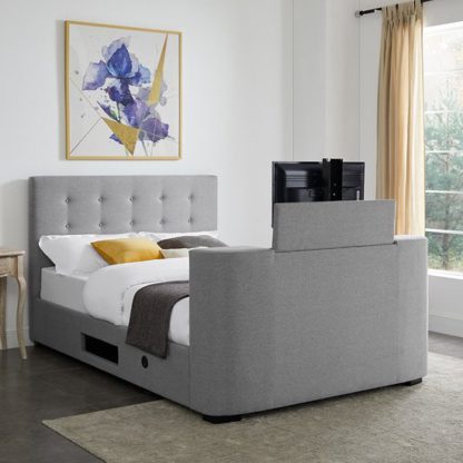 An Image of Mayfair Fabric TV Double Bed In Grey