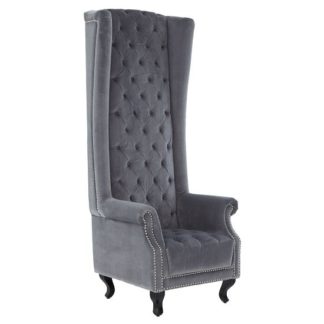 An Image of Radisson Tall Porter Chair In Grey Cotton Velvet