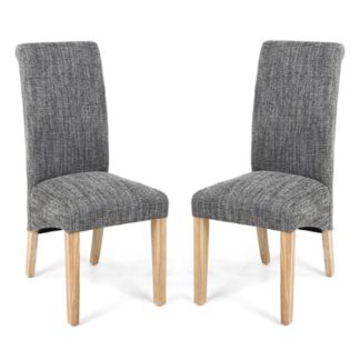 An Image of Karta Scroll Back Tweed Grey Dining Chairs In Pair