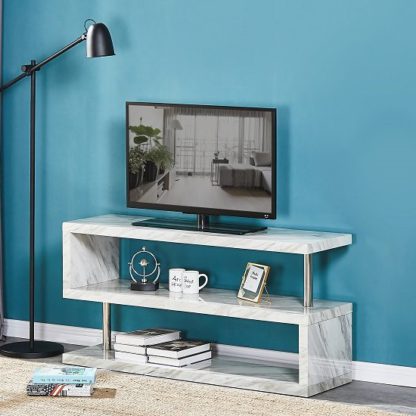 4b130986c669b7f052e0cb9731c5a39da425bde3f42992f7e64d406eb64db4d7.jpg An Image of Magnesia TV Stand In Grey High Gloss Marble Effect