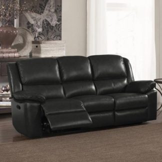 An Image of Toledo Leather And PVC Recliner 3 Seater Sofa In Black