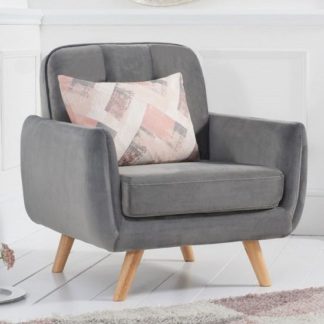 An Image of Rickey Velvet Armchair In Grey With Solid Wood Legs