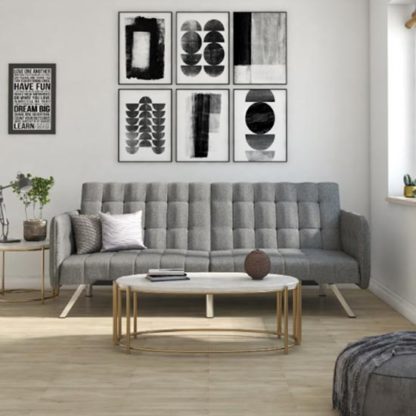 An Image of Emily Leather Convertible Clic Clac Sofa bed In Linen Grey