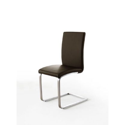 4b7ce67d4337715b45d7e1a30d4ca0dc5613883af837a8afaf49993b41e028cf.jpg An Image of Pauline Brown Faux Leather Dining Chair With Chrome Legs